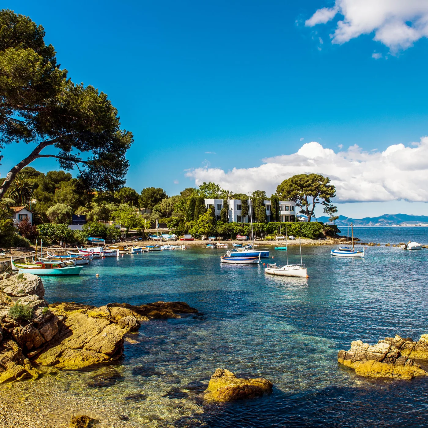 Les pointues amarrees dans le petit port de l'Olivette au Cap d'Antibes